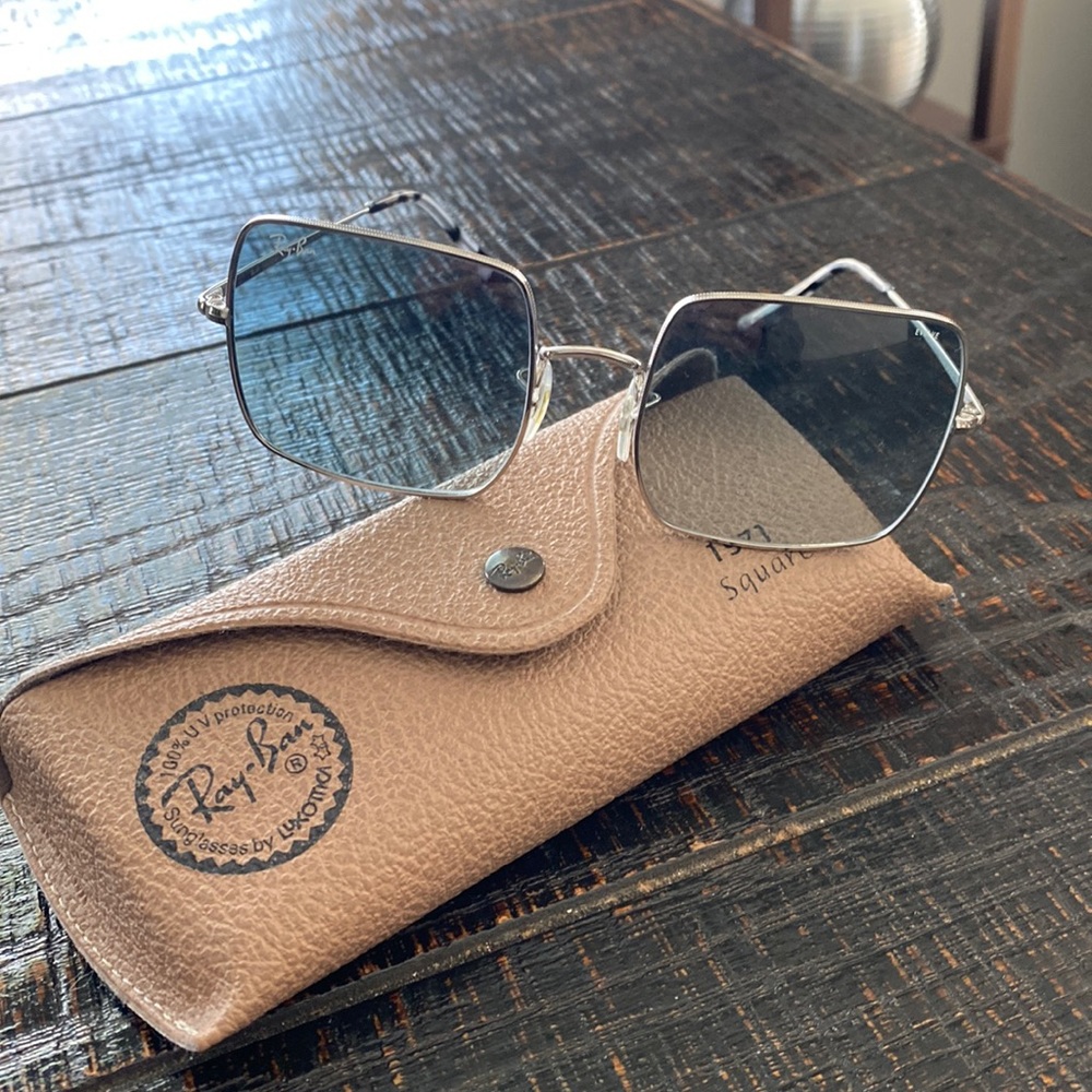 Ray Ban square sunglasses silver gray lenses